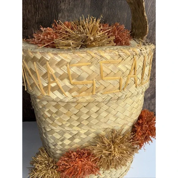 Handmade Nassau Bahamas Woven Tote Bag Handbag Beach Basket Raffia Straw‎ 12"H - Picture 4 of 9